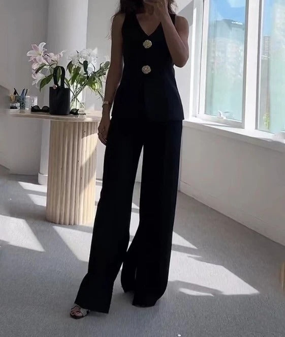 BELLE - VINTAGE BUTTONED VEST AND PANTS SET