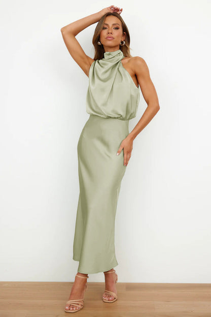 CAI - SATIN HALTERNECK MAXI DRESS
