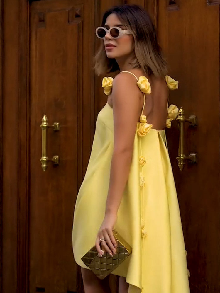 CALLIE - BACKLESS ROSE CHARM DRESS