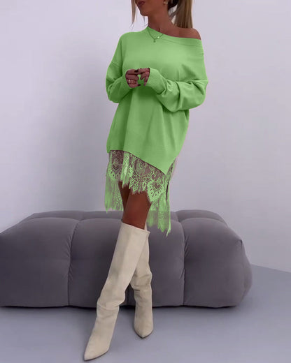 ANGELINE - FASHIONABLY CHIC OFF-SHOULDER SWEATER DRESS