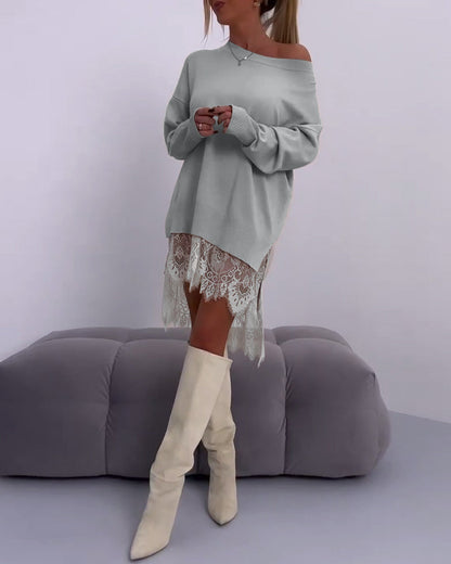 ANGELINE - FASHIONABLY CHIC OFF-SHOULDER SWEATER DRESS