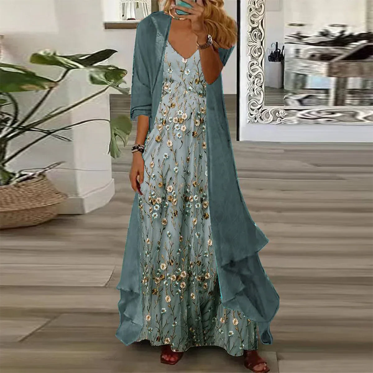 BRISTOL - FLORAL MAXI DRESS AND LIGHT JACKET SET