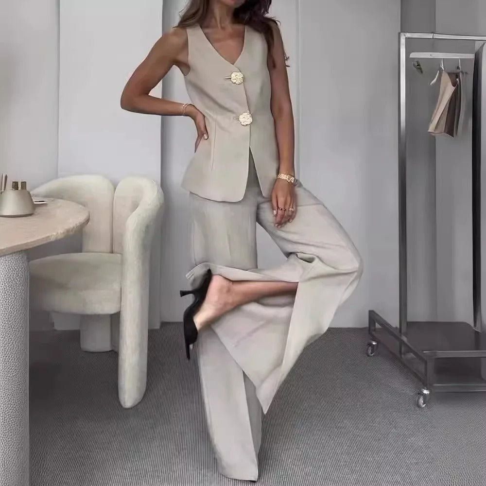 BELLE - VINTAGE BUTTONED VEST AND PANTS SET