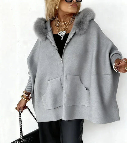 VICTORIA – GLAM PLUSH HOODED PONCHO