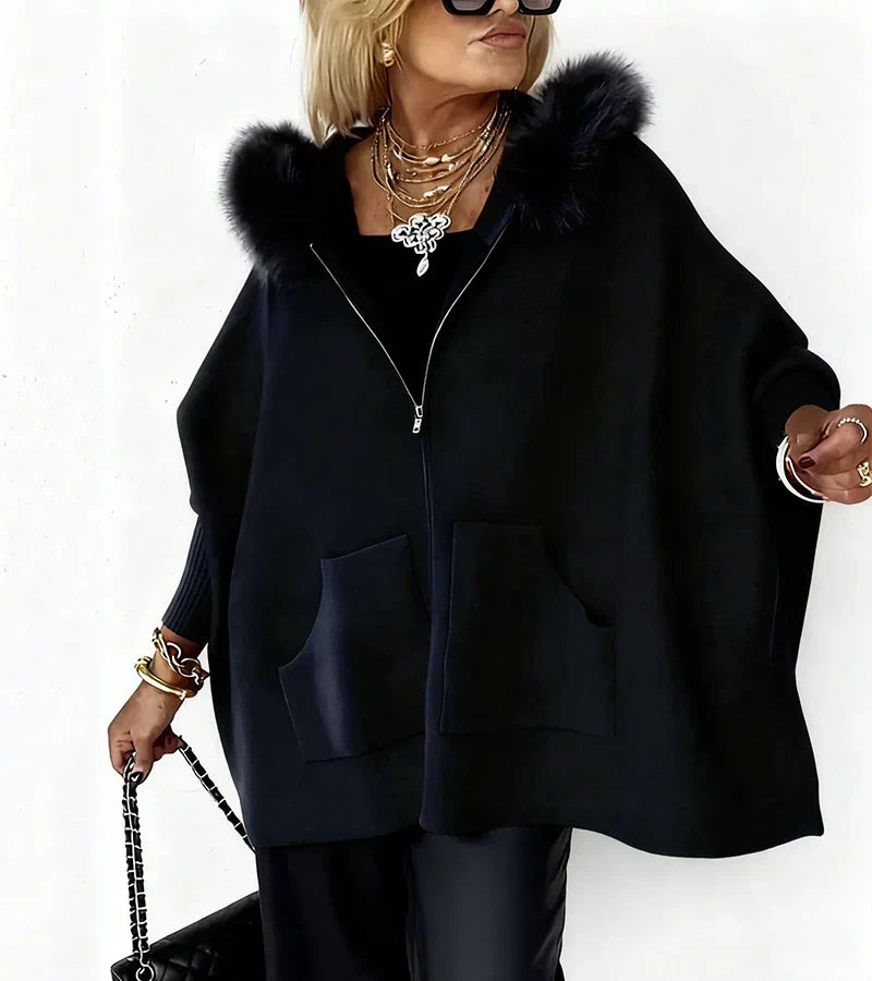VICTORIA – GLAM PLUSH HOODED PONCHO