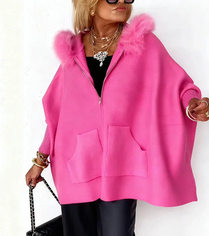 VICTORIA – GLAM PLUSH HOODED PONCHO