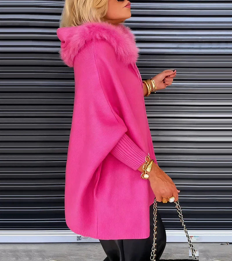 VICTORIA – GLAM PLUSH HOODED PONCHO