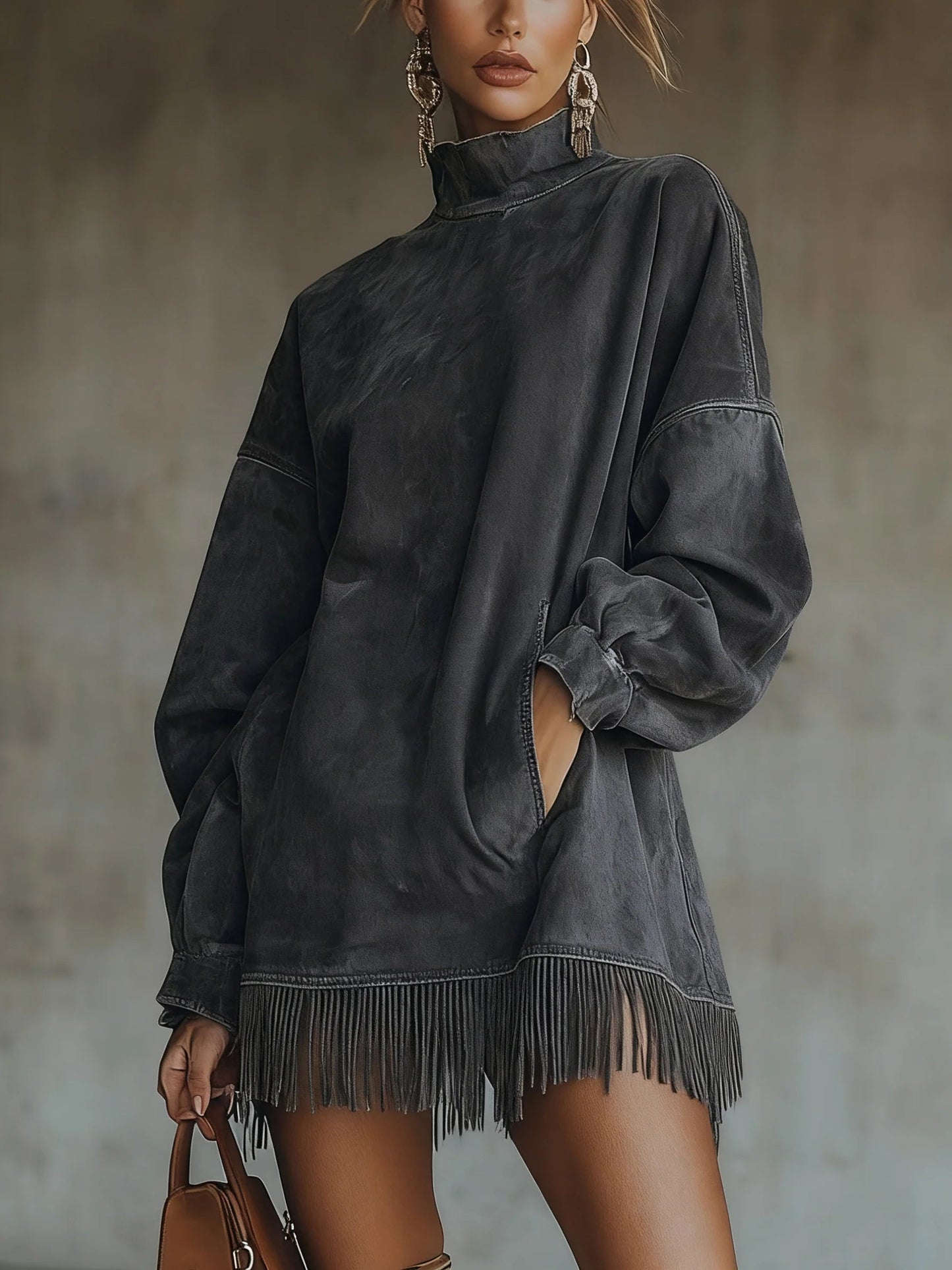 Darcie Suede Fringe Tunic Dress
