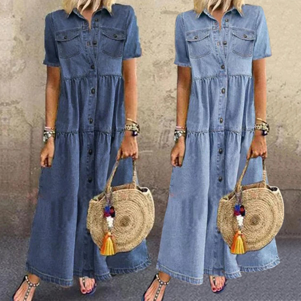 AIKO - RELAXED FIT SHORT SLEEVE DRESS WITH POCKETS
