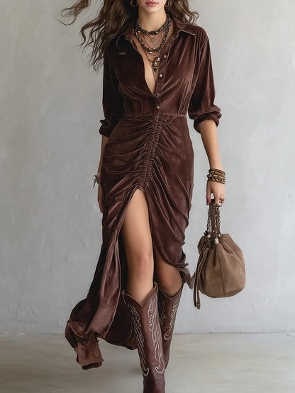 Thalisse - Pleated Velvet Midi Dress