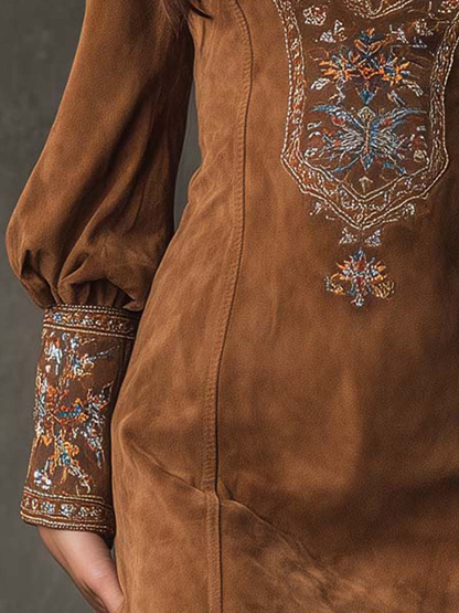 Embroidered Suede Mini Dress Purple