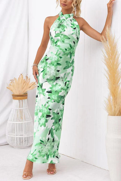 AVALON - BLOOMING RADIANCE SATIN HALTER DRESS
