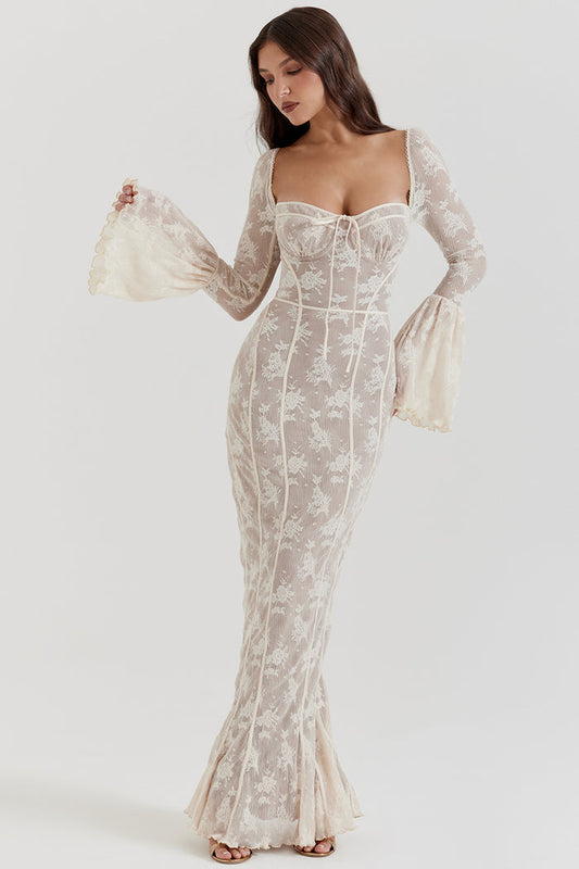 BREY - PLEATED DOTTED LACE GOWN