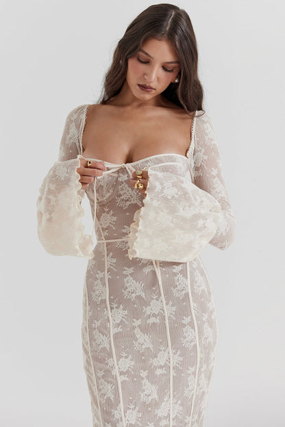BREY - PLEATED DOTTED LACE GOWN