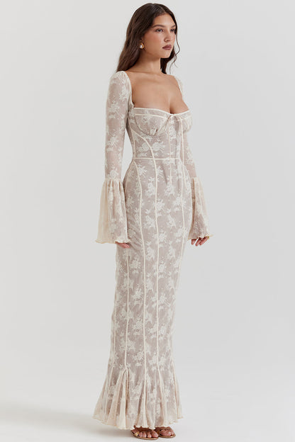 BREY - PLEATED DOTTED LACE GOWN