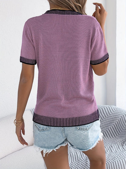 CAROLINA - CLASSIC STRIPED CREWNECK KNIT BLOUSE