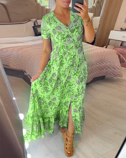 Alisa™ - V-Neck Dress with Floral Pattern