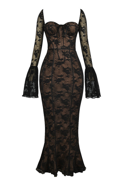 BREY - PLEATED DOTTED LACE GOWN