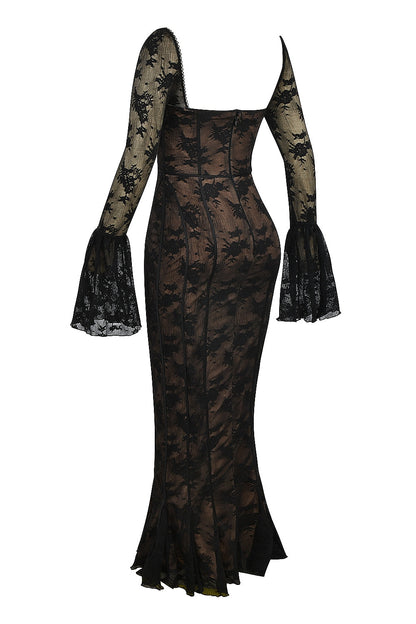 BREY - PLEATED DOTTED LACE GOWN