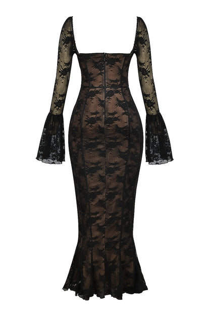 BREY - PLEATED DOTTED LACE GOWN