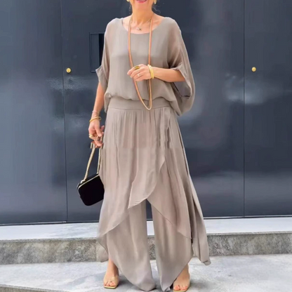 BERNADETTE - CASUAL CHIFFON SET WITH FLOWY PANTS